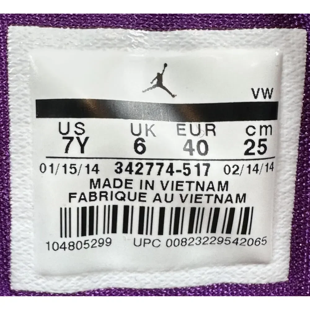 NIKE AIR JORDAN TRUE FLIGHT Girls 7Y‎ Purple Orange Grape Sneakers 342774-517